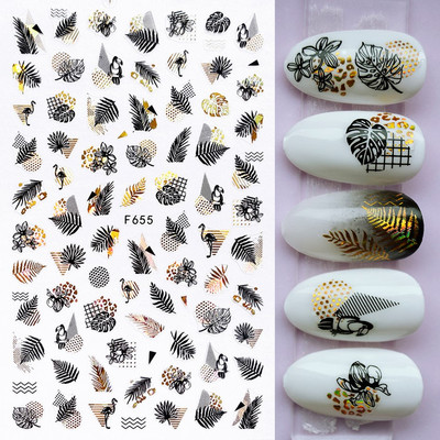 Χρυσό λέιζερ Λευκό Χριστουγεννιάτικο αυτοκόλλητο νυχιών 5D ολογραφικές νιφάδες χιονιού Santa Geometry Line Letter DIY Sliders μανικιούρ BEF712-719