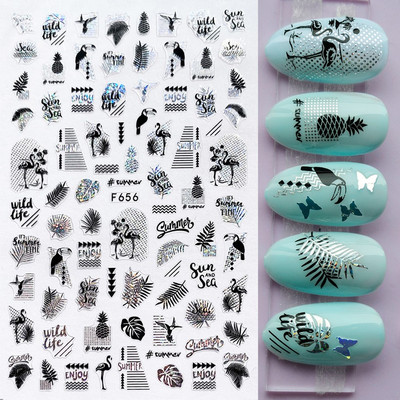 Χρυσό λέιζερ Λευκό Χριστουγεννιάτικο αυτοκόλλητο νυχιών 5D ολογραφικές νιφάδες χιονιού Santa Geometry Line Letter DIY Sliders μανικιούρ BEF712-719