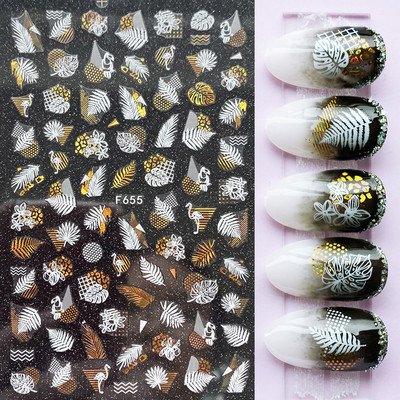 Χρυσό λέιζερ Λευκό Χριστουγεννιάτικο αυτοκόλλητο νυχιών 5D ολογραφικές νιφάδες χιονιού Santa Geometry Line Letter DIY Sliders μανικιούρ BEF712-719