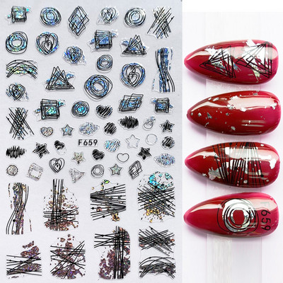 Χρυσό λέιζερ Λευκό Χριστουγεννιάτικο αυτοκόλλητο νυχιών 5D ολογραφικές νιφάδες χιονιού Santa Geometry Line Letter DIY Sliders μανικιούρ BEF712-719