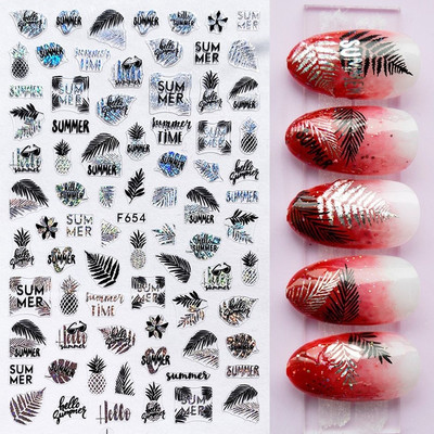 Χρυσό λέιζερ Λευκό Χριστουγεννιάτικο αυτοκόλλητο νυχιών 5D ολογραφικές νιφάδες χιονιού Santa Geometry Line Letter DIY Sliders μανικιούρ BEF712-719