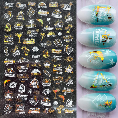 Χρυσό λέιζερ Λευκό Χριστουγεννιάτικο αυτοκόλλητο νυχιών 5D ολογραφικές νιφάδες χιονιού Santa Geometry Line Letter DIY Sliders μανικιούρ BEF712-719