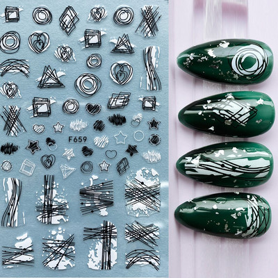 Χρυσό λέιζερ Λευκό Χριστουγεννιάτικο αυτοκόλλητο νυχιών 5D ολογραφικές νιφάδες χιονιού Santa Geometry Line Letter DIY Sliders μανικιούρ BEF712-719