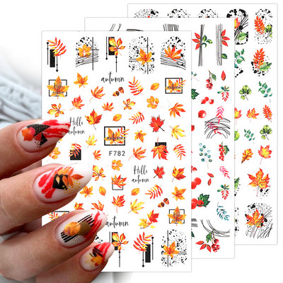 1gb Kļavu lapas Nagu uzlīmes Līnijas Uzlīmes Dzeltens Zelts Rudens Uzlīmes Slīdnes Nail Art Dekorācijas Rudens Līmējošas DIY Manikīrs