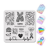 BeautyBigBang 6*6cm Πιάτο νυχιών Heartbeat Θέμα για μανικιούρ LGBT Pride Homosexual Love Rainbow Square Stamping Nail Plate