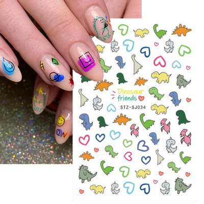 Χαριτωμένα αυτοκόλλητα για νύχια δεινοσαύρων Macaroon πολύχρωμα ζώα Kawaii Anime Nails design Sliders για μανικιούρ TRSTZ-SJ034