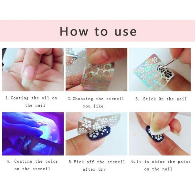 6/12/24 Sheet Hollow Nail Αυτοκόλλητο Τρισδιάστατο φύλλο βινυλίων με λέιζερ Μεταφορά ολογραφικού στένσιλ Πρότυπο διακόσμησης Nails Art Εργαλεία μανικιούρ