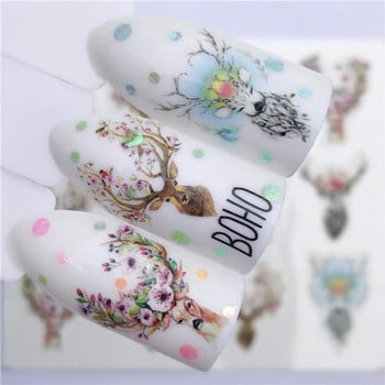 1Pcs Лавандула Лисица Nail Art Leaves Water Decals Стикери Floral Face Butterfly Flower Slider for Nails Summer Nail Art Decoration