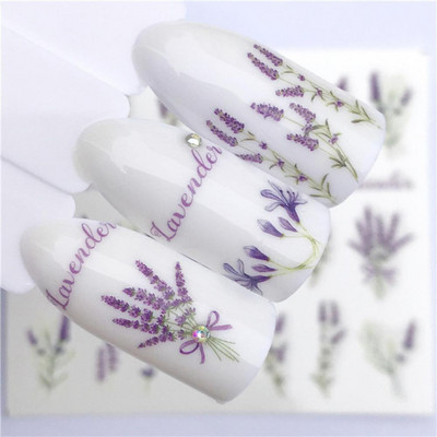 1 buc. Lavandă Vulpe Nail Art Frunze Apă Decalcomanie Autocolante Floral Față Fluture Glisor pentru unghii Vară Nail Art Decor