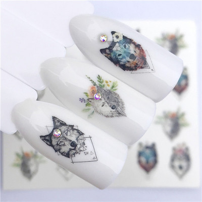 1 τμχ Lavender Fox Nail Art Leaves Water Αυτοκόλλητα Αυτοκόλλητα Floral Face Butterfly Flower Slider για Νύχια Καλοκαιρινή διακόσμηση νυχιών