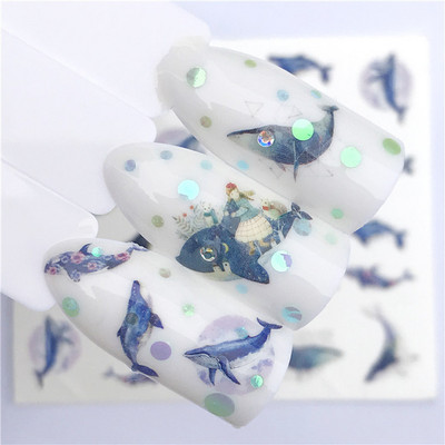 1 τμχ Lavender Fox Nail Art Leaves Water Αυτοκόλλητα Αυτοκόλλητα Floral Face Butterfly Flower Slider για Νύχια Καλοκαιρινή διακόσμηση νυχιών