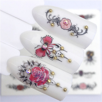 1 τμχ Lavender Fox Nail Art Leaves Water Αυτοκόλλητα Αυτοκόλλητα Floral Face Butterfly Flower Slider για Νύχια Καλοκαιρινή διακόσμηση νυχιών