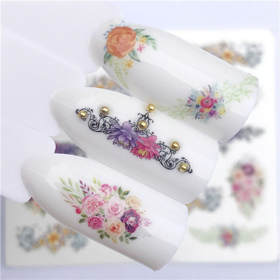 1 τμχ Lavender Fox Nail Art Leaves Water Αυτοκόλλητα Αυτοκόλλητα Floral Face Butterfly Flower Slider για Νύχια Καλοκαιρινή διακόσμηση νυχιών