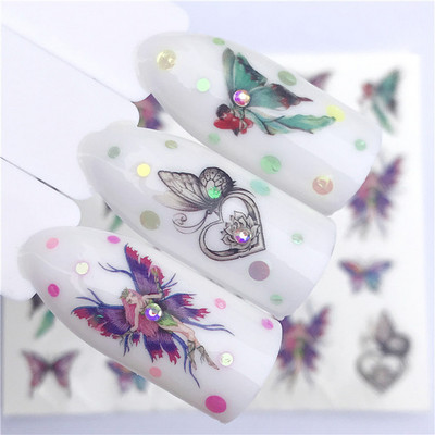 1 τμχ Lavender Fox Nail Art Leaves Water Αυτοκόλλητα Αυτοκόλλητα Floral Face Butterfly Flower Slider για Νύχια Καλοκαιρινή διακόσμηση νυχιών