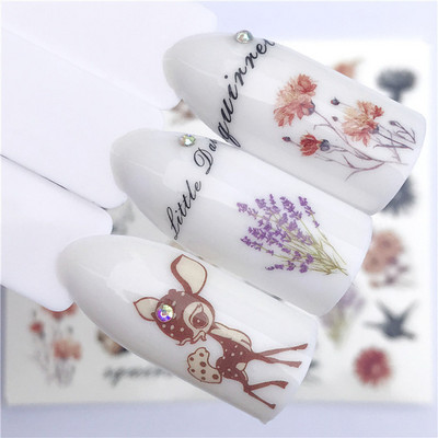 1 τμχ Lavender Fox Nail Art Leaves Water Αυτοκόλλητα Αυτοκόλλητα Floral Face Butterfly Flower Slider για Νύχια Καλοκαιρινή διακόσμηση νυχιών