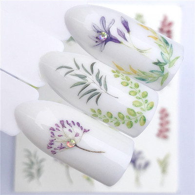 1 τμχ Lavender Fox Nail Art Leaves Water Αυτοκόλλητα Αυτοκόλλητα Floral Face Butterfly Flower Slider για Νύχια Καλοκαιρινή διακόσμηση νυχιών