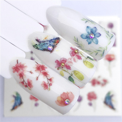1 τμχ Lavender Fox Nail Art Leaves Water Αυτοκόλλητα Αυτοκόλλητα Floral Face Butterfly Flower Slider για Νύχια Καλοκαιρινή διακόσμηση νυχιών