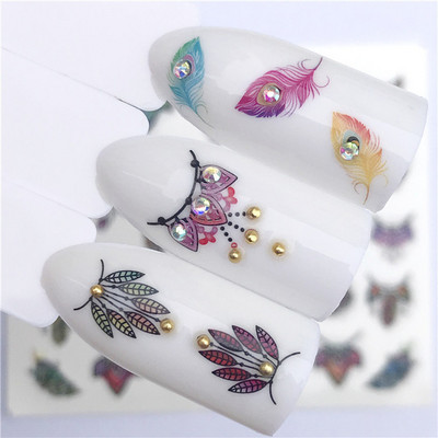 1 τμχ Lavender Fox Nail Art Leaves Water Αυτοκόλλητα Αυτοκόλλητα Floral Face Butterfly Flower Slider για Νύχια Καλοκαιρινή διακόσμηση νυχιών