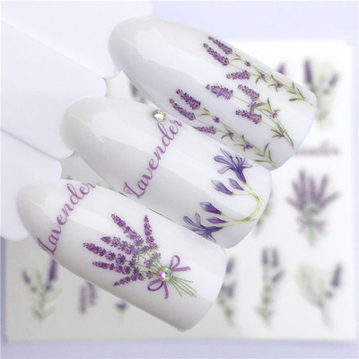 1 τμχ Lavender Fox Nail Art Leaves Water Αυτοκόλλητα Αυτοκόλλητα Floral Face Butterfly Flower Slider για Νύχια Καλοκαιρινή διακόσμηση νυχιών