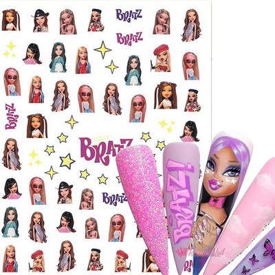 1 foaie Papusa Bratz Autocolante 3D pentru unghii Glisoare de transfer autoadezive Decalcomanii Vârf de manichiură Învelișuri pentru unghii din folie Decorare DIY