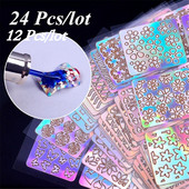 6/12/24 Φύλλα/σετ Hollow 3D laser αυτοκόλλητο DIY Nail Art Stencil Gel Polish Οδηγός μεταφοράς μύτης βινυλίου Πρότυπο Αυτοκόλλητα νυχιών