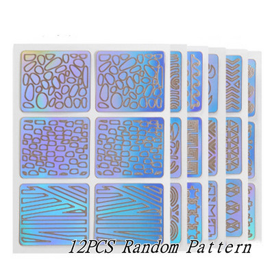 6/12/24 Φύλλα/σετ Hollow 3D laser αυτοκόλλητο DIY Nail Art Stencil Gel Polish Οδηγός μεταφοράς μύτης βινυλίου Πρότυπο Αυτοκόλλητα νυχιών