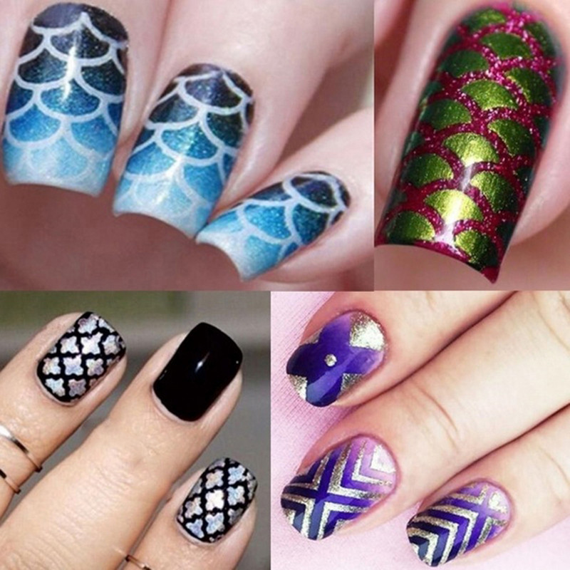 6/12/24 Φύλλα/σετ Hollow 3D laser αυτοκόλλητο DIY Nail Art Stencil Gel Polish Οδηγός μεταφοράς μύτης βινυλίου Πρότυπο Αυτοκόλλητα νυχιών