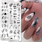 NICOLE DIARY Blooming Leaf Stamping Plates Γαλλική φόρμα νυχιών για νύχια Σχέδια λουλουδιών νυχιών στένσιλ εκτύπωσης για μανικιούρ