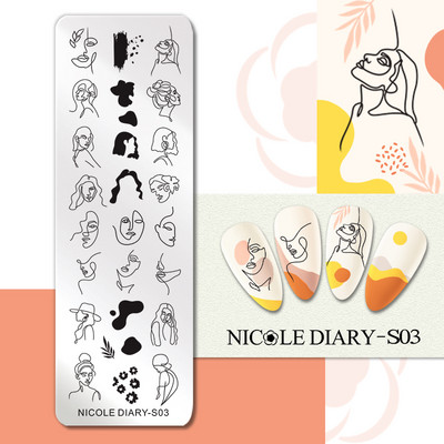 NICOLE DIARY Blooming Leaf Stamping Plates Γαλλική φόρμα νυχιών για νύχια Σχέδια λουλουδιών νυχιών στένσιλ εκτύπωσης για μανικιούρ