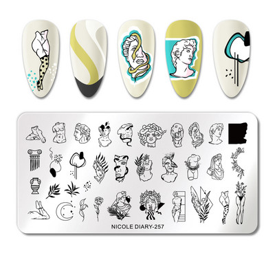 NICOLE DIARY Blooming Leaf Stamping Plates Γαλλική φόρμα νυχιών για νύχια Σχέδια λουλουδιών νυχιών στένσιλ εκτύπωσης για μανικιούρ