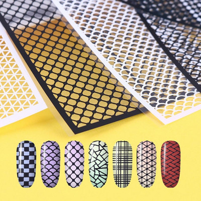 1gab. Zivju zvīņu nagu uzlīme Nail Art Līmējošas uzlīmes Tīkla līnija Ģeometrija Dobi dizaini 3D Manikīra Dekora Aptinumi Veidnes Uzlīme