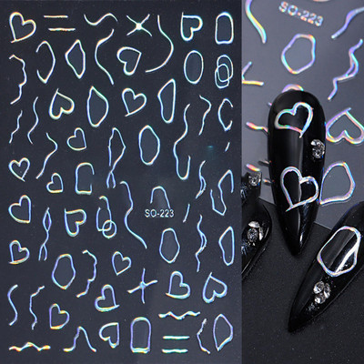 1 τεμ. Αυτοκόλλητο νυχιών με ζυγαριά ψαριού Αυτοκόλλητο με αυτοκόλλητα με δίχτυα γραμμή γεωμετρία κούφιο αυτοκόλλητο 3D ντεκόρ μανικιούρ με πρότυπο