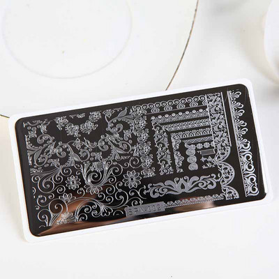 1PC 12*6CM Πρότυπο σχεδίασης λουλουδιών Σφραγίδα στένσιλ νυχιών Δαντέλα με δαντέλα από ανοξείδωτο ατσάλι Εργαλείο μανικιούρ, Πλάκα σφράγισης νυχιών #PV1-40