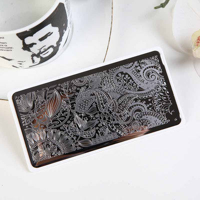 1PC 12*6CM Πρότυπο σχεδίασης λουλουδιών Σφραγίδα στένσιλ νυχιών Δαντέλα με δαντέλα από ανοξείδωτο ατσάλι Εργαλείο μανικιούρ, Πλάκα σφράγισης νυχιών #PV1-40