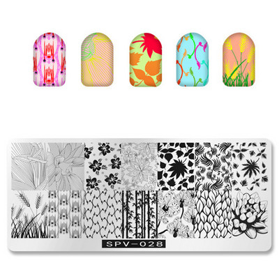 1PC 12*6CM Πρότυπο σχεδίασης λουλουδιών Σφραγίδα στένσιλ νυχιών Δαντέλα με δαντέλα από ανοξείδωτο ατσάλι Εργαλείο μανικιούρ, Πλάκα σφράγισης νυχιών #PV1-40