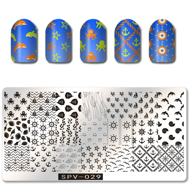 1PC 12*6CM Πρότυπο σχεδίασης λουλουδιών Σφραγίδα στένσιλ νυχιών Δαντέλα με δαντέλα από ανοξείδωτο ατσάλι Εργαλείο μανικιούρ, Πλάκα σφράγισης νυχιών #PV1-40