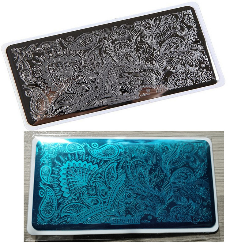 1PC 12*6CM Πρότυπο σχεδίασης λουλουδιών Σφραγίδα στένσιλ νυχιών Δαντέλα με δαντέλα από ανοξείδωτο ατσάλι Εργαλείο μανικιούρ, Πλάκα σφράγισης νυχιών #PV1-40