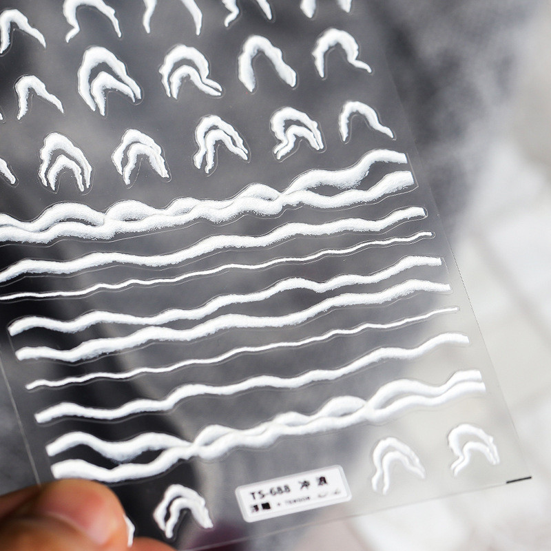 Vasaros vandenyno jūros bangų kalvų raštas 3D lipnūs nagų dailės lipdukai 5D minkšti reljefai nagų dekoravimo lipdukai Didmeninis pristatymas