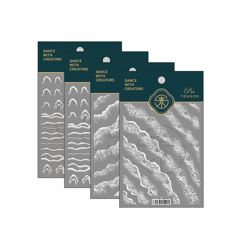 Vasaros vandenyno jūros bangų kalvų raštas 3D lipnūs nagų dailės lipdukai 5D minkšti reljefai nagų dekoravimo lipdukai Didmeninis pristatymas