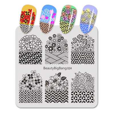 Χαμηλή τιμή εκπτώσεων BeautyBigBang ριγέ γραμμή νυχιών σφράγισης πιάτο Λουλούδια Τριαντάφυλλα Φύλλα Νυχιών Πρότυπο εικόνας Εργαλείο στένσιλ για μανικιούρ