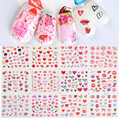 12tk Love Heart Water Küünekleebised Inglise kirjakleebised Sõbrapäeva liugurid Nail Art Dekoratsioon 2023 Maniküüri näpunäited LABY001-012