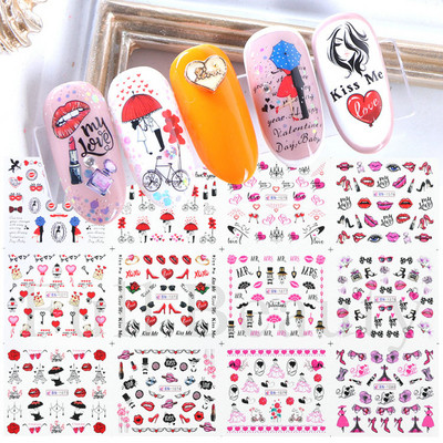12tk Love Heart Water Küünekleebised Inglise kirjakleebised Sõbrapäeva liugurid Nail Art Dekoratsioon 2023 Maniküüri näpunäited LABY001-012