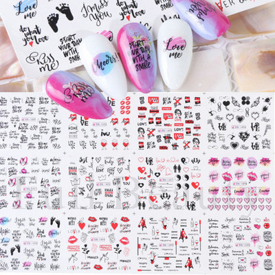 12tk Love Heart Water Küünekleebised Inglise kirjakleebised Sõbrapäeva liugurid Nail Art Dekoratsioon 2023 Maniküüri näpunäited LABY001-012