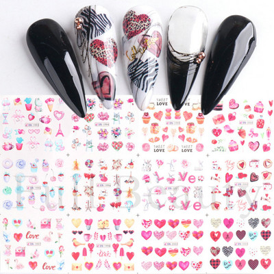 12tk Love Heart Water Küünekleebised Inglise kirjakleebised Sõbrapäeva liugurid Nail Art Dekoratsioon 2023 Maniküüri näpunäited LABY001-012