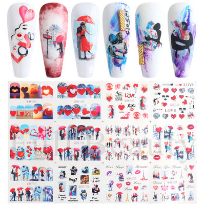12tk Love Heart Water Küünekleebised Inglise kirjakleebised Sõbrapäeva liugurid Nail Art Dekoratsioon 2023 Maniküüri näpunäited LABY001-012