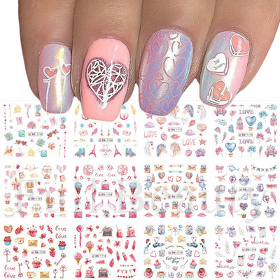 12tk Love Heart Water Küünekleebised Inglise kirjakleebised Sõbrapäeva liugurid Nail Art Dekoratsioon 2023 Maniküüri näpunäited LABY001-012