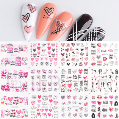 12tk Love Heart Water Küünekleebised Inglise kirjakleebised Sõbrapäeva liugurid Nail Art Dekoratsioon 2023 Maniküüri näpunäited LABY001-012