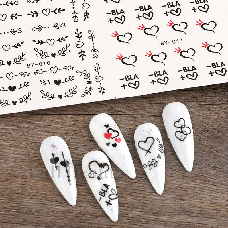 12 τμχ Love Heart Water Αυτοκόλλητα νυχιών Αγγλικά γράμματα αυτοκόλλητα Valentine`s Sliders Διακόσμηση νυχιών 2023 Συμβουλές για μανικιούρ LABY001-012
