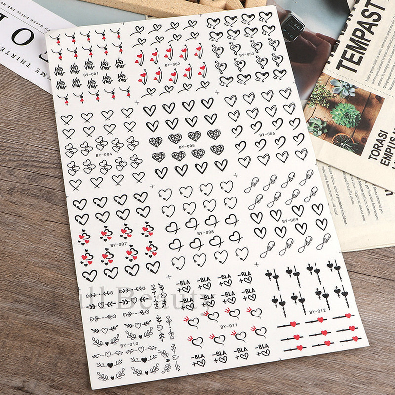 12 τμχ Love Heart Water Αυτοκόλλητα νυχιών Αγγλικά γράμματα αυτοκόλλητα Valentine`s Sliders Διακόσμηση νυχιών 2023 Συμβουλές για μανικιούρ LABY001-012