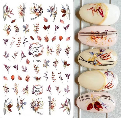 1τεμ Μαύρο χρυσό λέιζερ Φθινοπωρινό αυτοκόλλητο 3D νυχιών Αυτοκόλλητο με μοτίβο δέντρου καρύδας Αυτοκόλλητο μεταφοράς λαμπερό DIY Διακόσμηση νυχιών